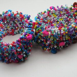 Multi Color Stone Beads Elastic Bracelet 2 Pieces Set on Sale